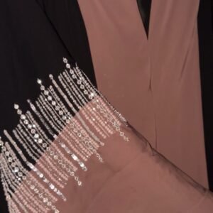 Classic Black Closed Abaya with Mauve-Brown Accents