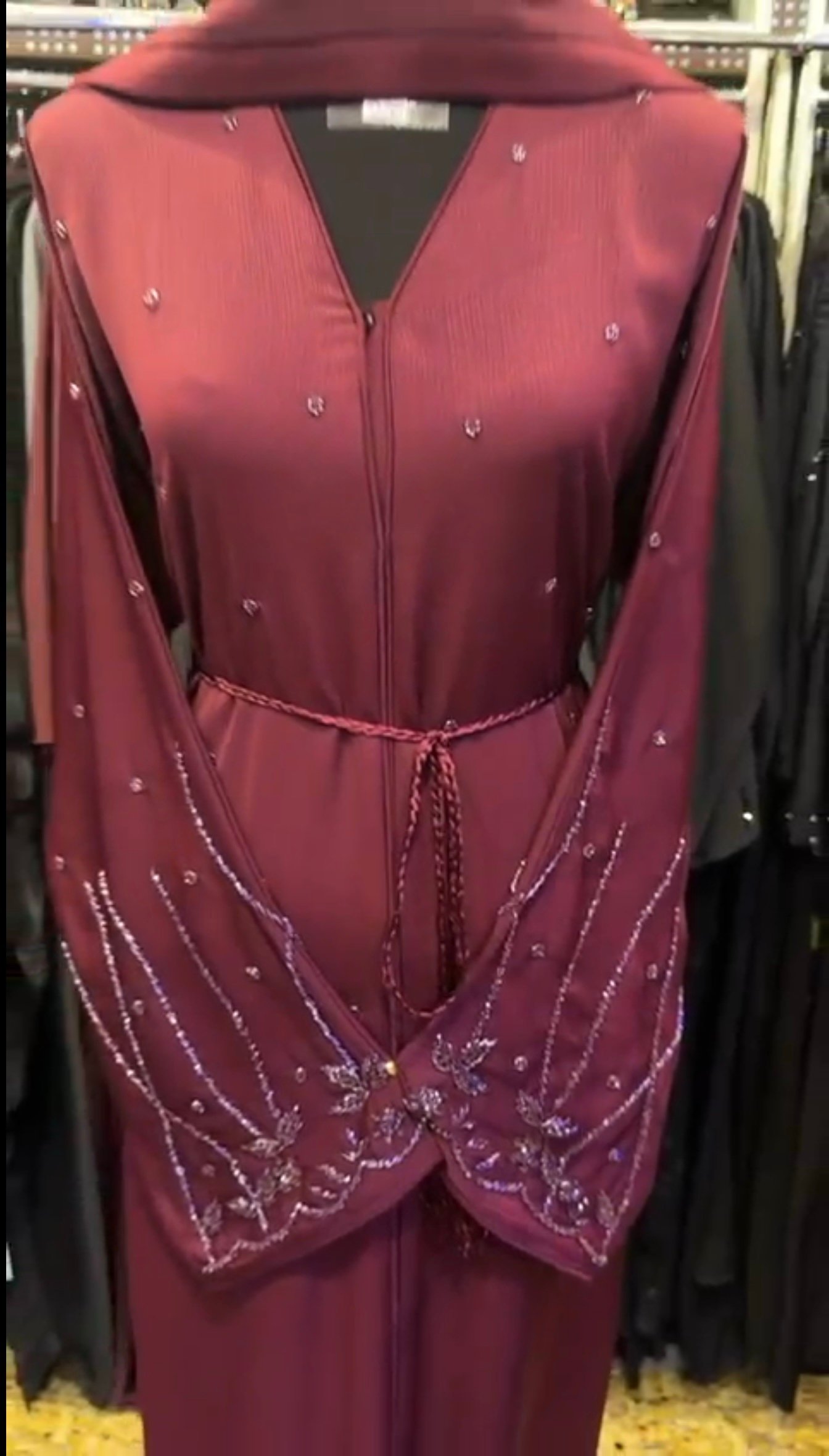 Crimson Abaya with Embroidery