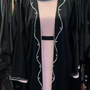 Black Abaya with Pink Inner Dress