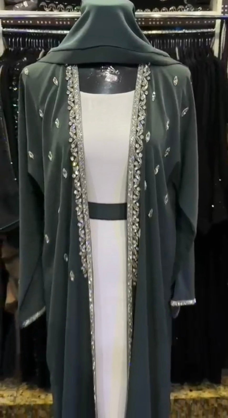 Sage Luxe Abaya with Inner Dress