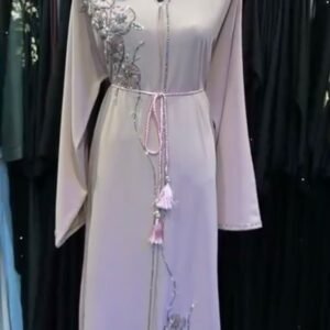 Soft Pink Abaya with Floral Details