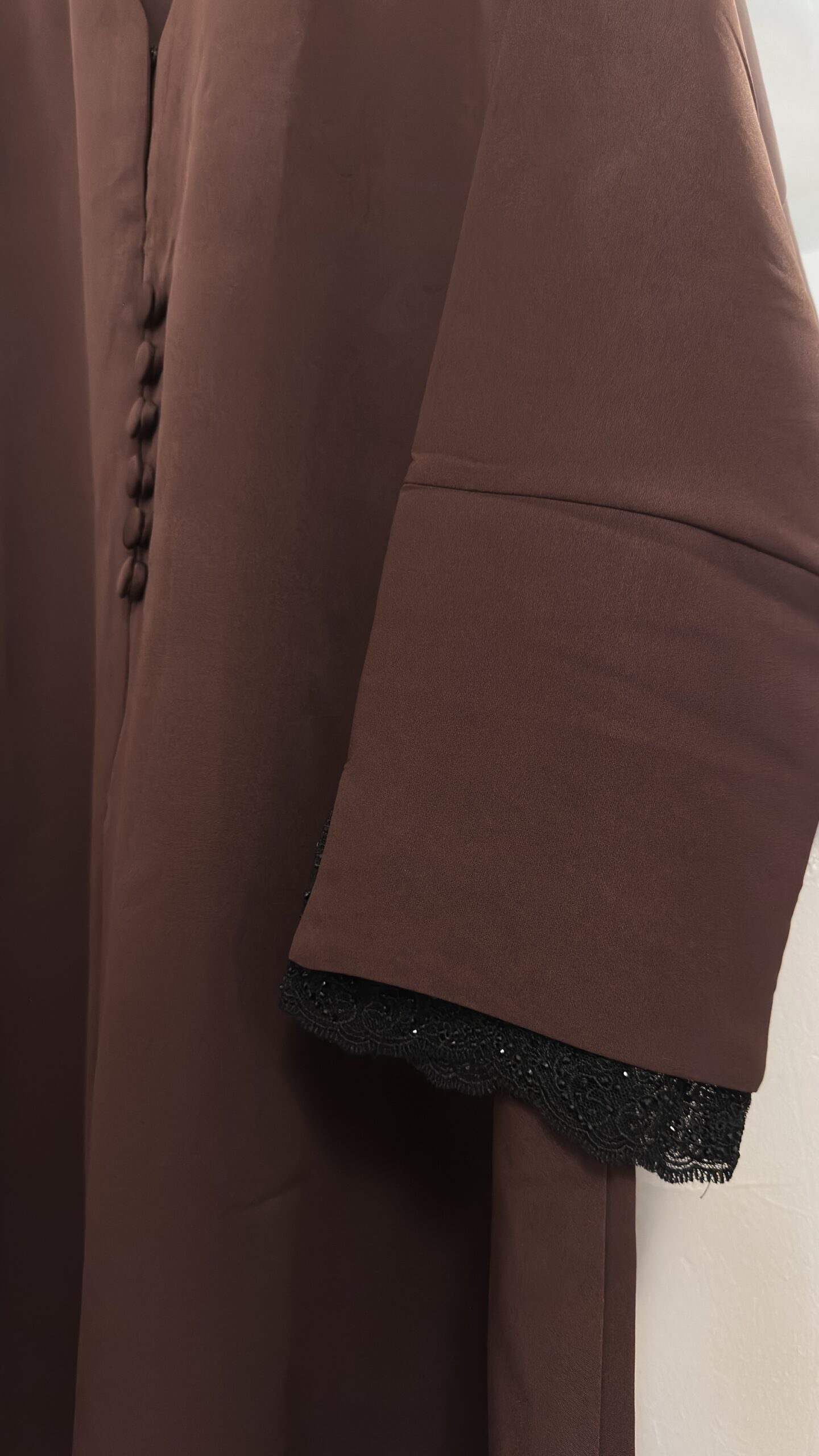 ZAYNA - Closed Abaya with Lace Accents - Brown - Image 6