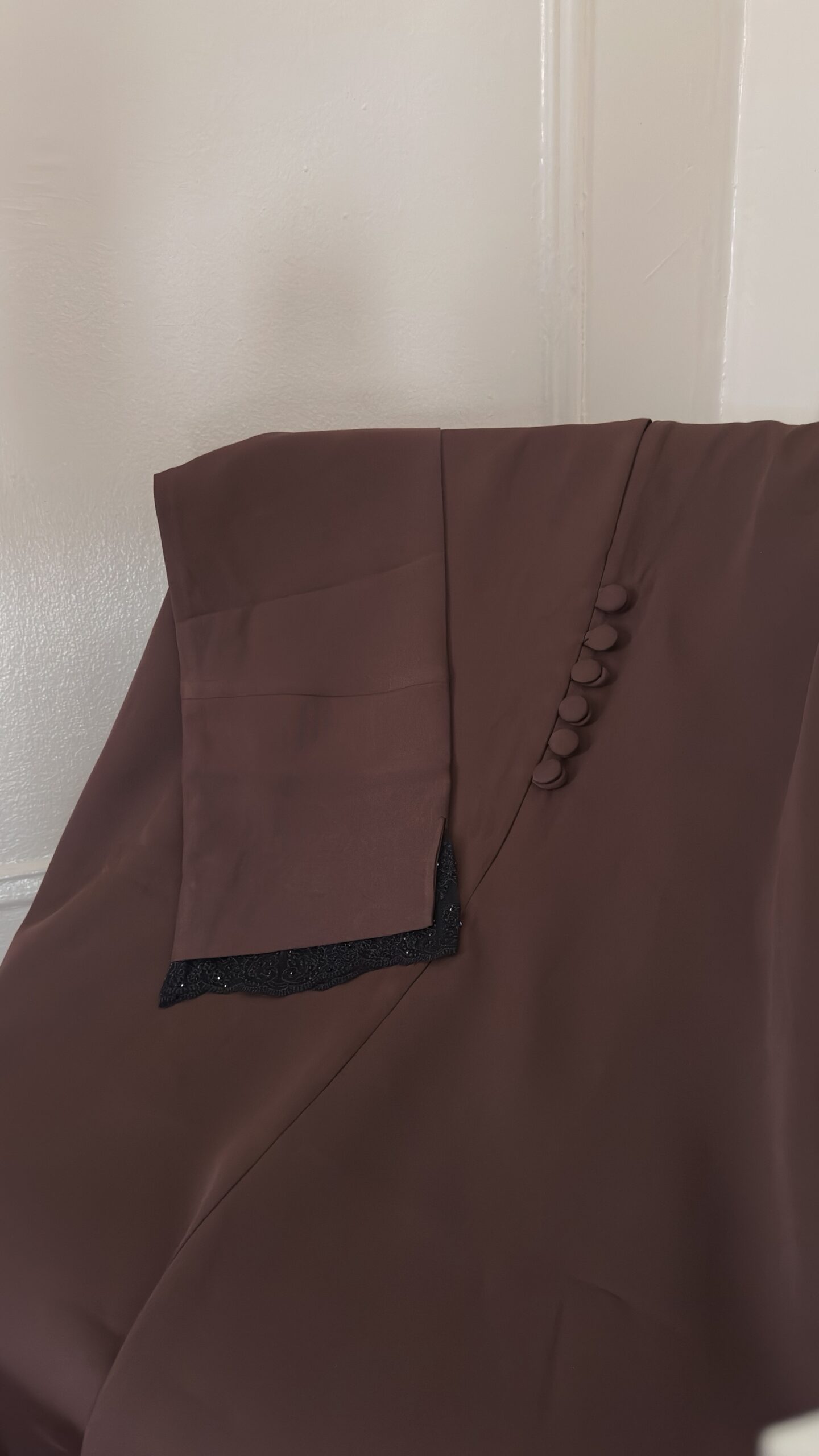 ZAYNA - Closed Abaya with Lace Accents - Brown - Image 4